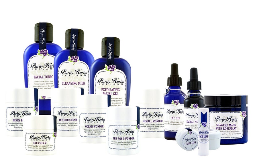 A wide range of Purity Herbs Iceland natural skincare products, including cleansers, creams, gels, and masks. A wide range of Purity Herbs Iceland natural skincare products, including cleansers, creams, gels, and masks.