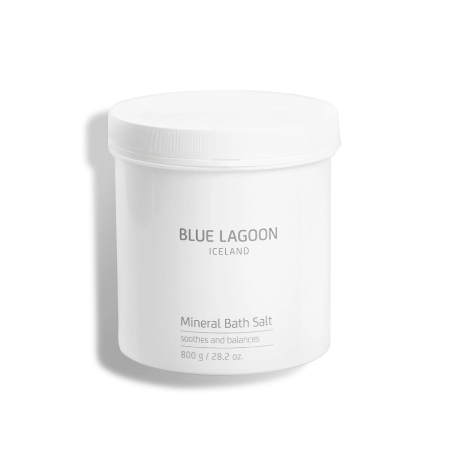 Blue Lagoon Iceland Mineral Bath Salt in a white tub, designed to soothe and balance skin
