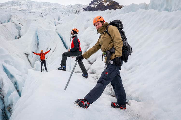 Ice climbing and glacier hiking in Iceland are guided activities to ensure safety while exploring the ever-changing ice landscape.