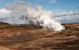 Steaming geothermal vent at Seltun Hot Springs on the Reykjanes Peninsula in Iceland.