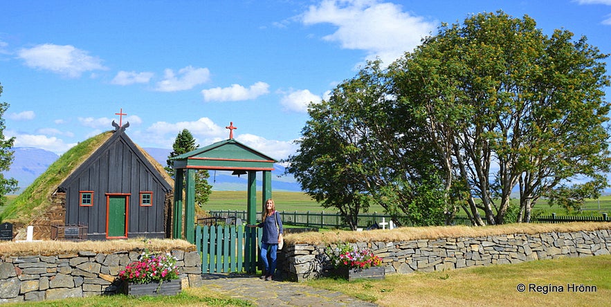 Regína by Víðimýrarkirkja turf church Skagafjörður North Iceland