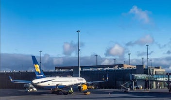 A plane on the tarmac at Keflavik International Airport.