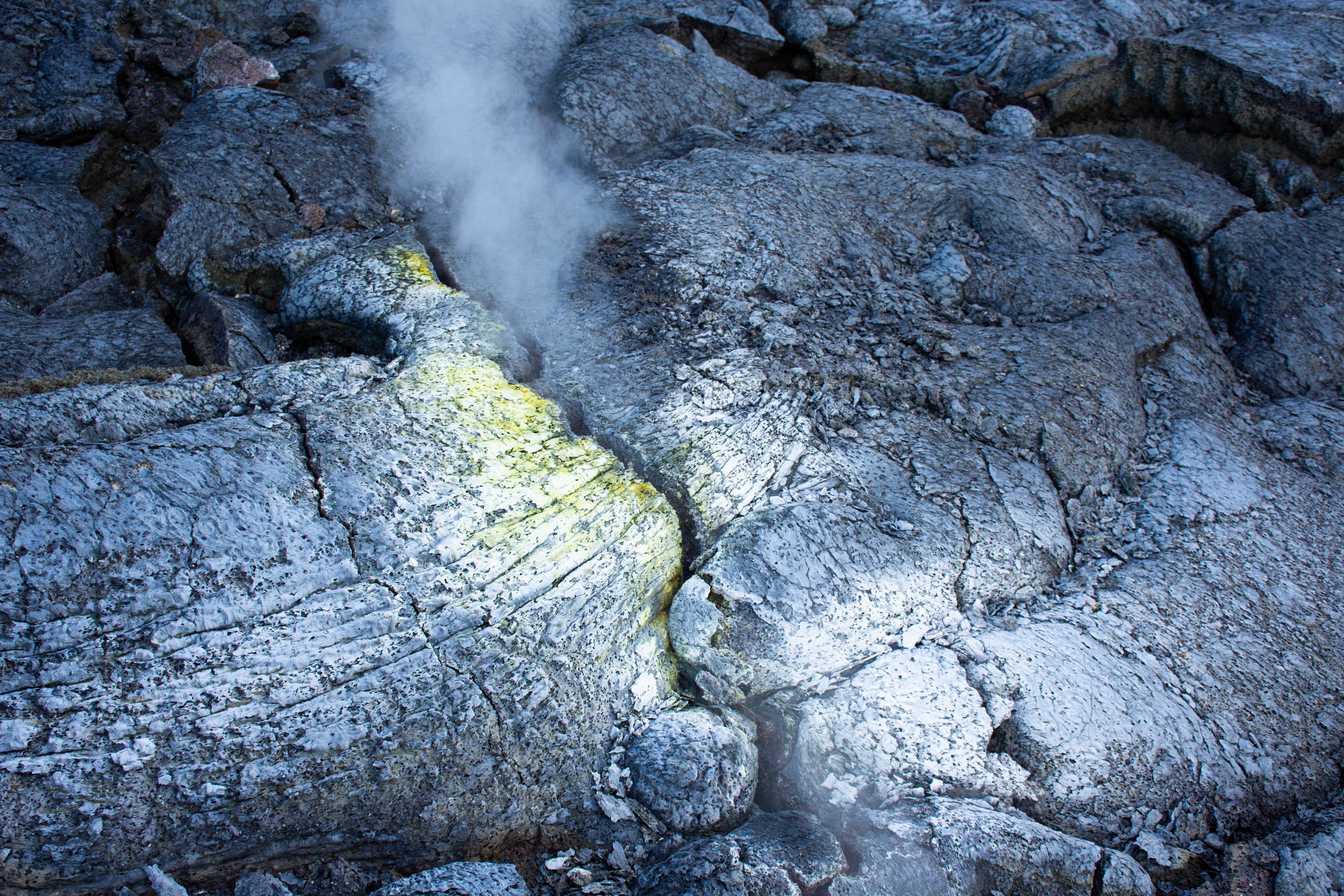 The eruption of Fagradalsfjall is no longer active, but smoke is occasionally seen through the cracks.