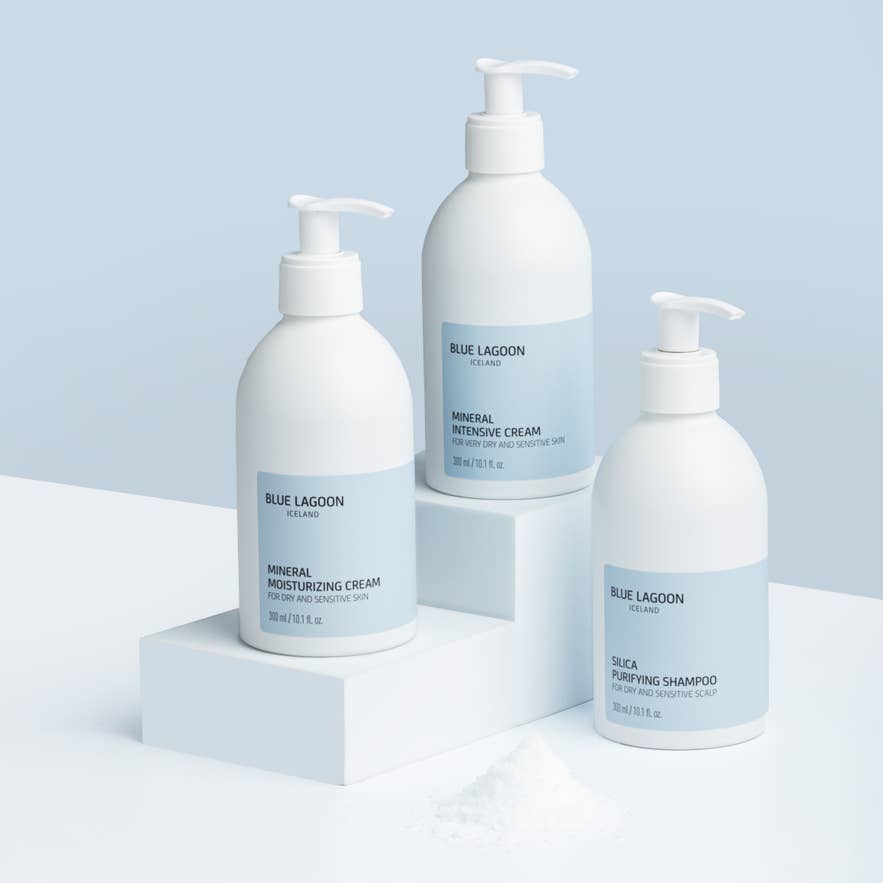 Blue Lagoon’s line include mineral creams for dry and sensitive skin, and silica shampoo for delicate scalps.