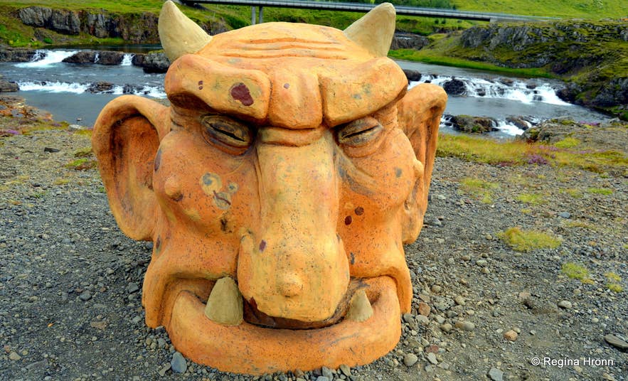 Troll statue in the Troll Garden at Fossatun on the Silver Circle route in West Iceland