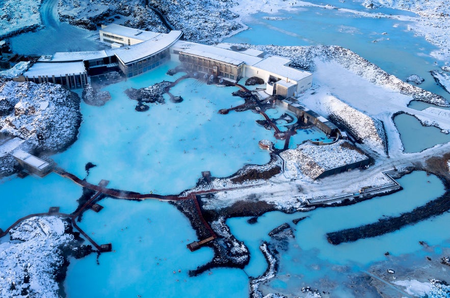 De Blue Lagoon van bovenaf gezien