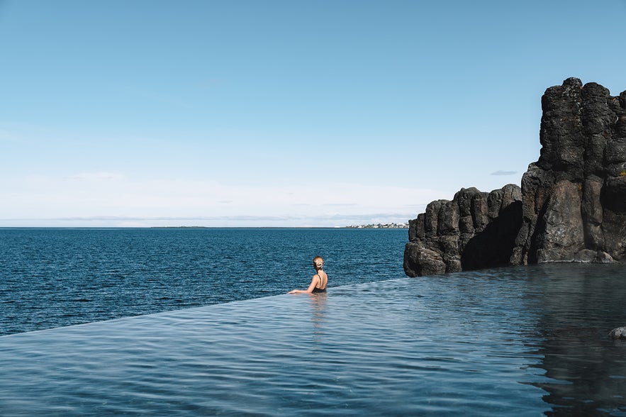 Sky Lagoon infinity pool near Reykjavik, Iceland