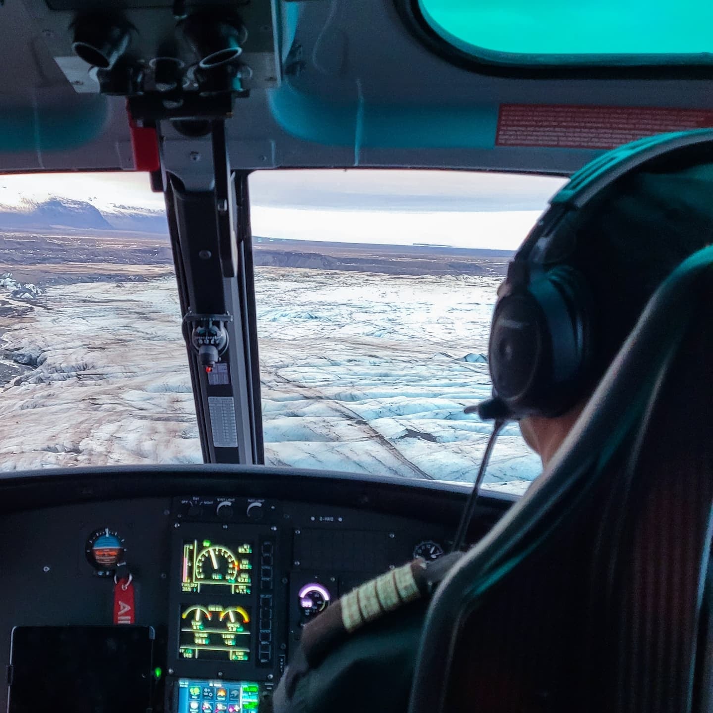 Aerial perspective from a helicopter tour in Iceland.