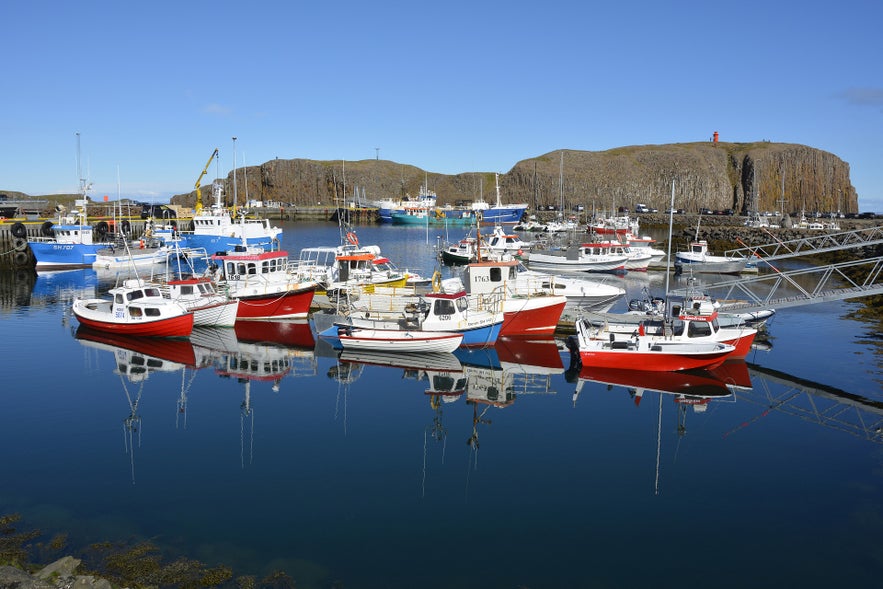 The harbor of Stykkisholmur on the Snaefellsnes peninsula in Iceland