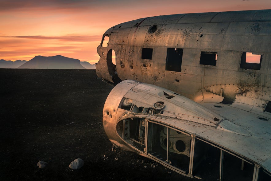 Wreckage of a US Navy DC-3 plane at Solheimasandur in South Iceland, a famous site near Vik and Yoda Cave.