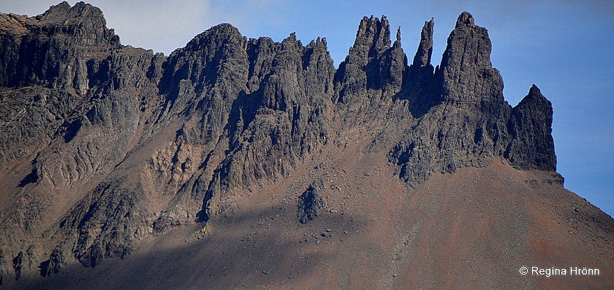 The amazing turquoise Blábjörg Cliffs in Berufjörður in East Iceland