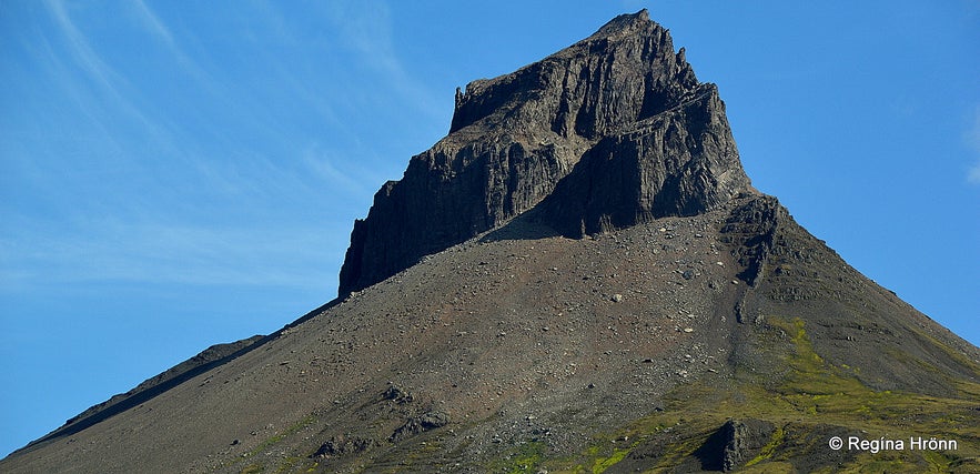 The amazing turquoise Blábjörg Cliffs in Berufjörður in East Iceland