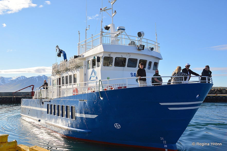 The ferry Sævar that brings people to Hrísey island