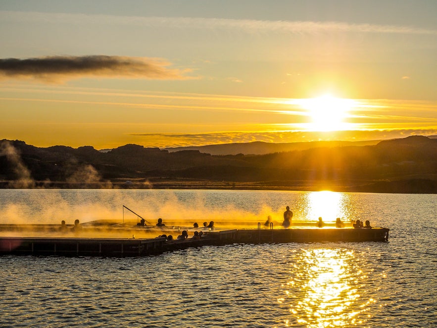 The Vok Baths are floating on Lake Urridavatn in East Iceland