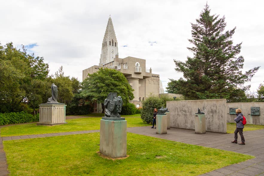 Bronze sculptures in the free Einar Jonsson garden behind Hallgrimskirkja Church in Reykjavik.