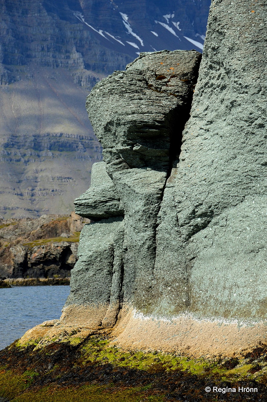 The amazing turquoise Blábjörg Cliffs in Berufjörður in East Iceland