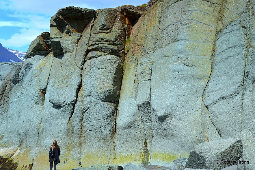 The amazing turquoise Blábjörg Cliffs in Berufjörður in East Iceland