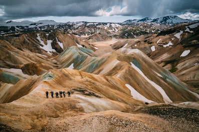 Continue your 12-day hiking tour of the Icelandic Highlands at the Skaelingar lava fields.