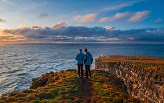 Latrabjarg Cliffs in the Westfjords stretch along the coast, home to seabirds during the Icelandic summer.