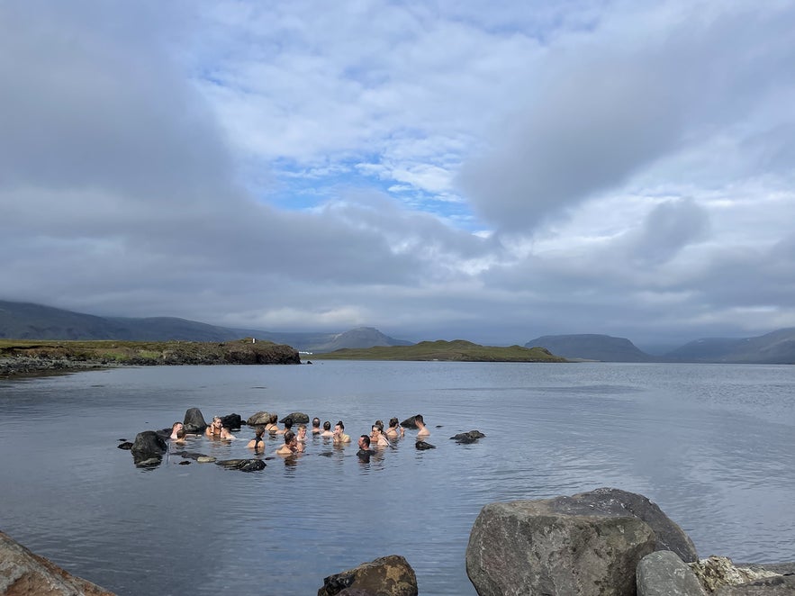 Hvammsvik Hot Springs have geothermal pools that get flooded over by seawater during high tide