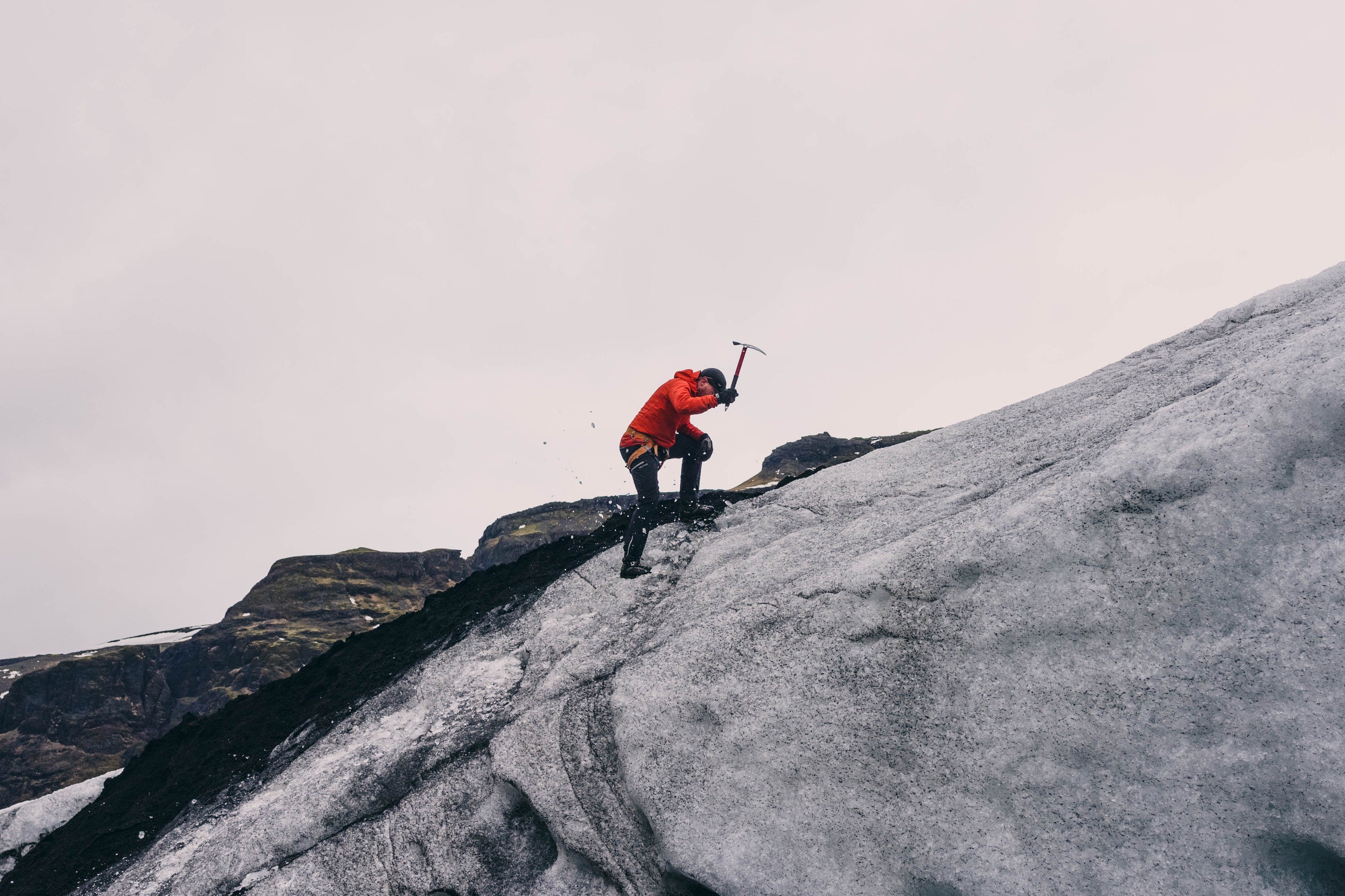 Waterproof pants are handy during glacier hiking tours.