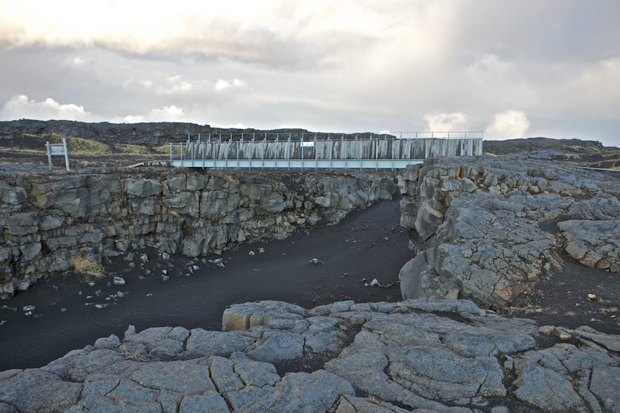 The Bridge Between Continents on the Reykjanes peninsula spans the Mid-Atlantic Ridge.