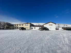 Hotel Studlagil, surrounded by snow-covered landscapes in winter in Iceland.