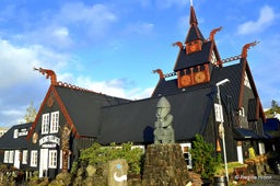 The exterior of the Viking Village hotel and restaurant in Hafnarfjordur.