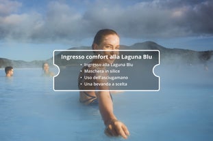 Il biglietto Comfort è il pacchetto di ingresso standard alla Laguna Blu dell'Islanda, che comprende una maschera di silice e una bevanda a tua scelta.