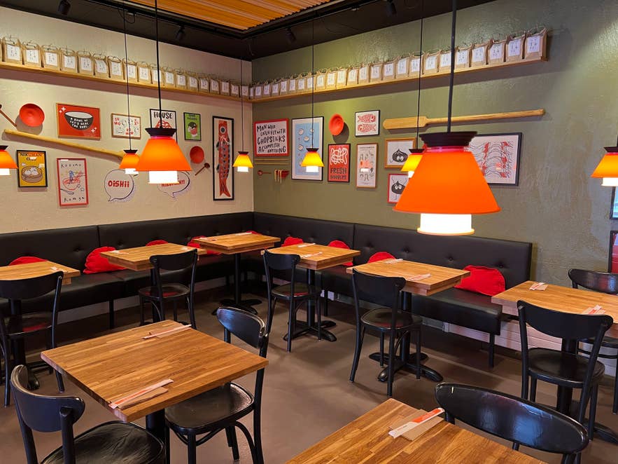 The warm interior of Momo Ramen in Reykjavik