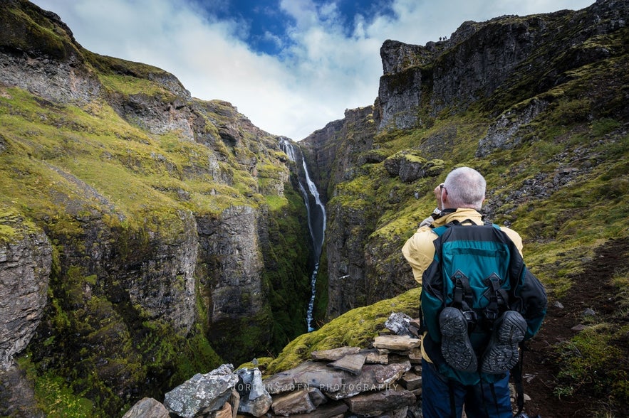 The lush Glymur waterfall in Iceland