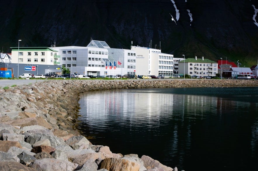Waterfront view of Hotel Isafjordur in Iceland, a perfect base for exploring the best things to do in Isafjordur.