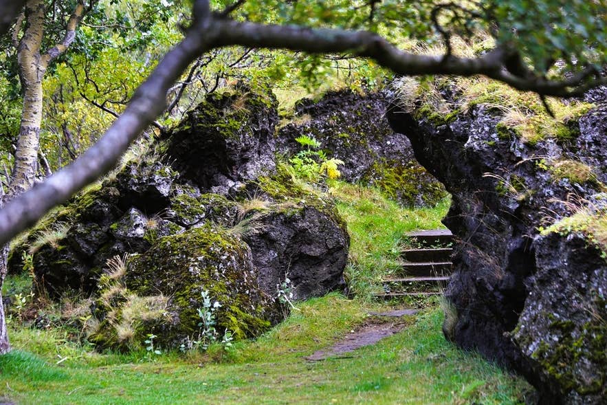 Hellisgerdi Park is one of the secret spots and hidden gems in Reykjavik, featuring mossy lava rocks and elf folklore trails.