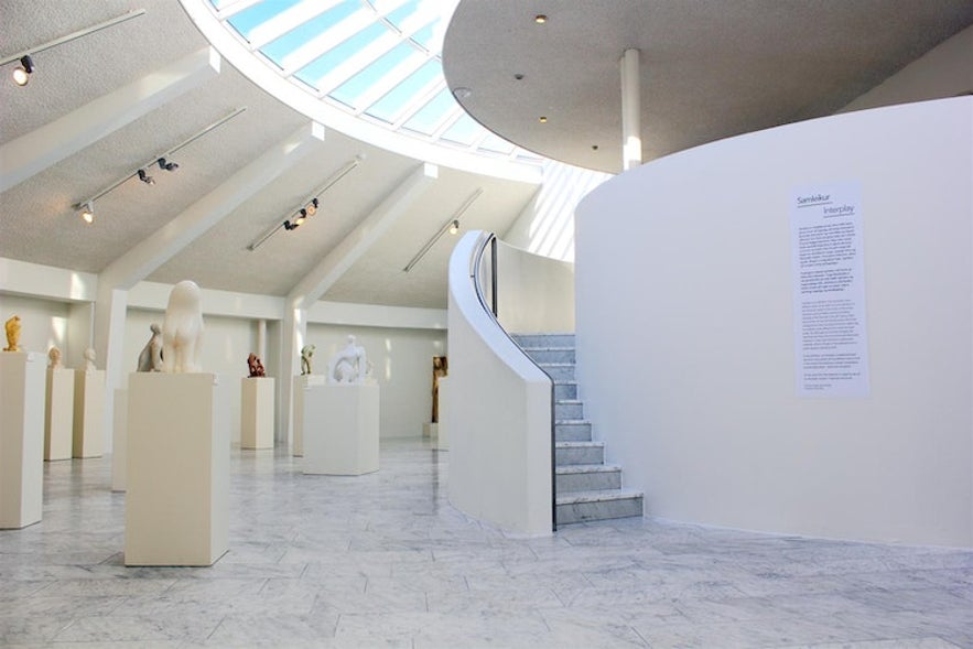 The inside of Asmundarsafn, showing an exhibition