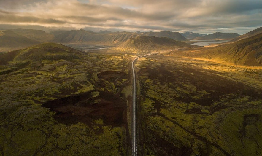 Road through mountains in Iceland during fall