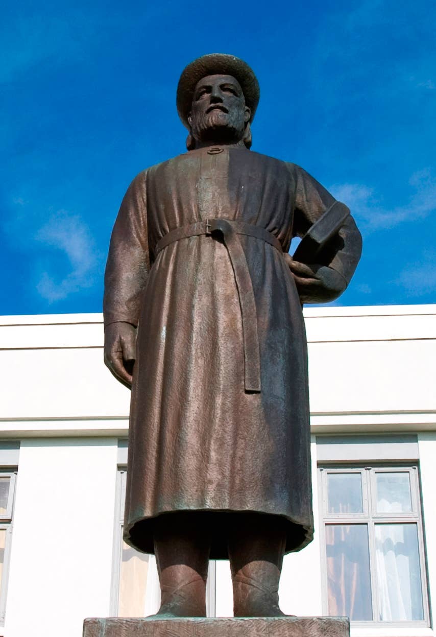 Statue of medieval writer Snorri Sturluson outside Snorrastofa in Reykholt.