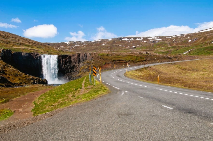 Driving Fjardarheidi Mountain Pass on Route 93 to see Gufufoss Waterfall is one of the top things to do in Seydisfjordur.