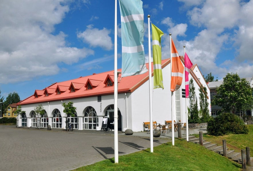 The building of Hafnarborg located in the center of Hafnarfjordur, a charming harbor town