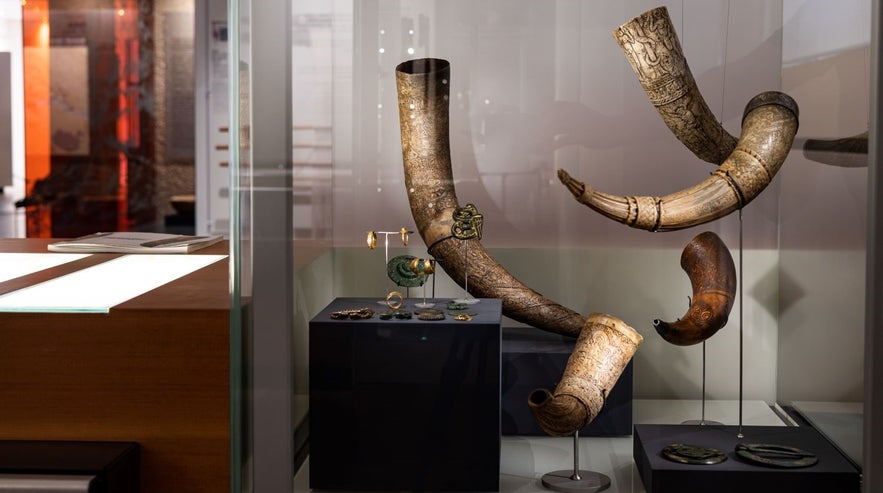 Drinking horns from the late viking age, around settlement in Iceland, on display at the National Museum of Iceland Drinking horns from the late viking age, around settlement in Iceland, on display at the National Museum of Iceland