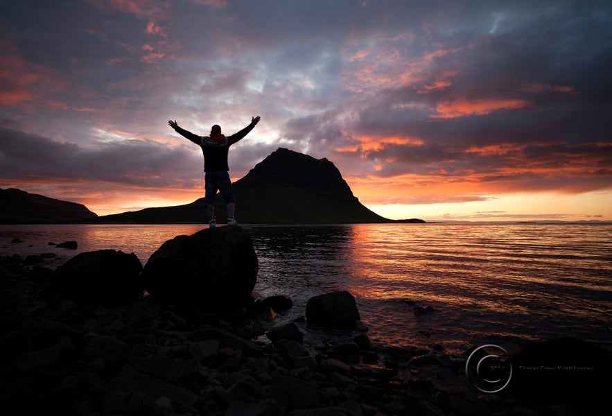 Sunset over Kirkjufell mountain