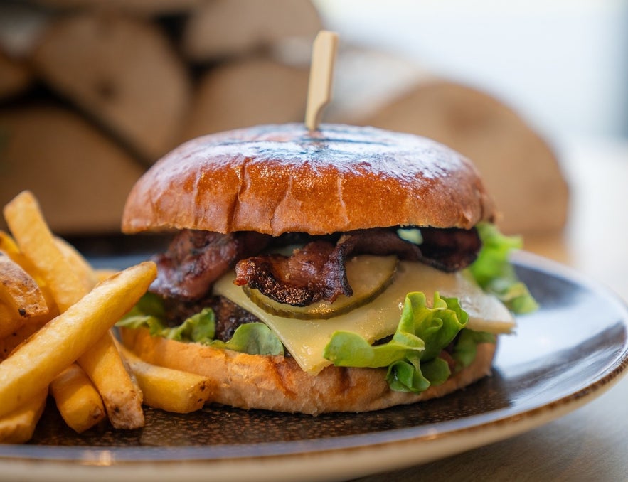 Ice Cave Burger served at Ice Cave Bistro in Vik, Iceland.