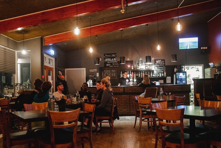 Ströndin Pub in Vík, Iceland, a cozy bar and restaurant near the South Coast.