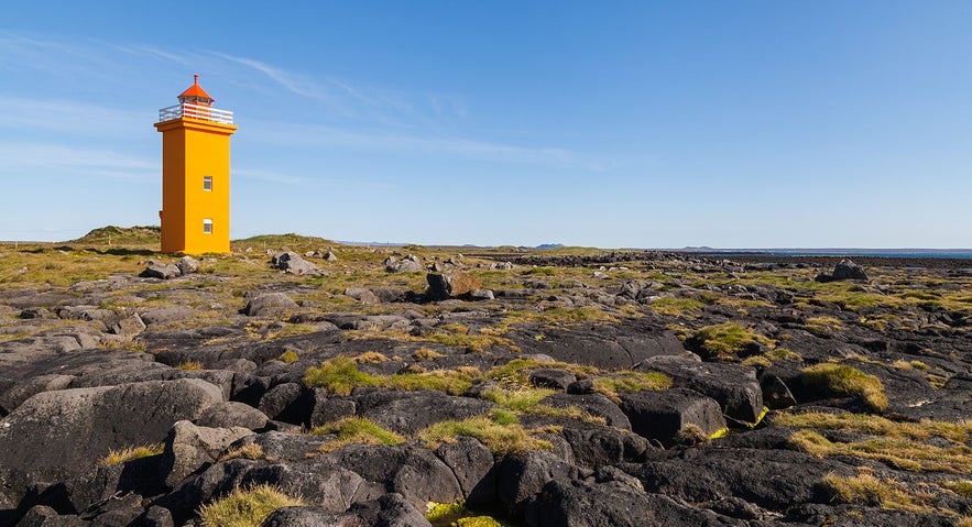 Stafnes lighthouse at Sudurnes, on the Reykjanes Peninsula in Iceland close to Keflavik Airport