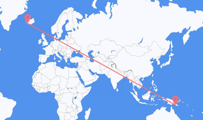 Port Moresby to Reykjavik