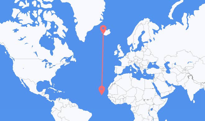 Praia to Reykjavik