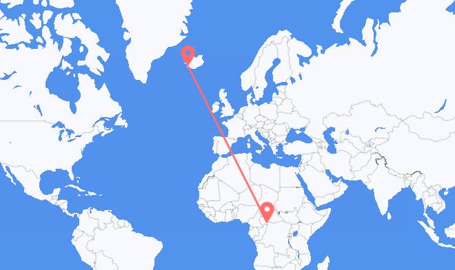 Bangui vers Reykjavik