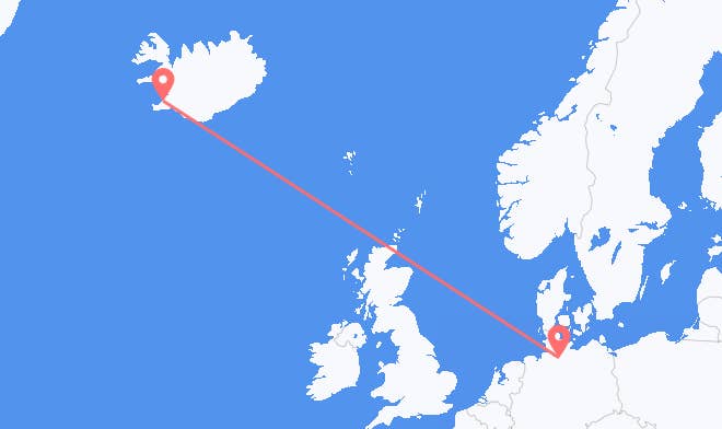 Hamburg nach Reykjavik